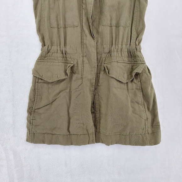Gap Olive Green Drawstring Snaps Flap Pockets Casual Army Vest Z9 - Picture 3 of 7